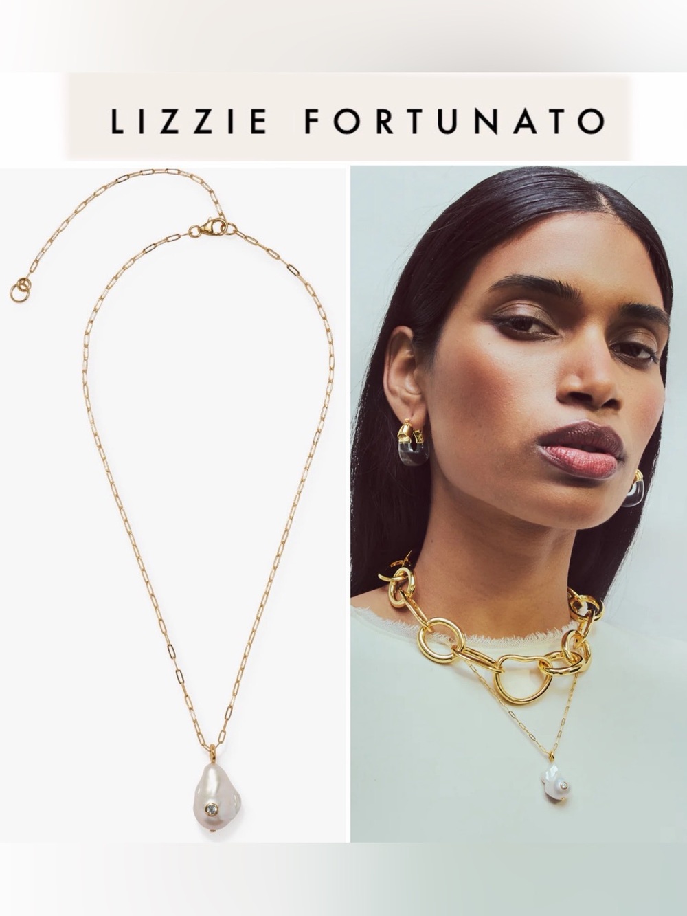 Lizzie Fortunato Oasis Baroque White Pearl
Pendant Necklace Gold Chain $195
